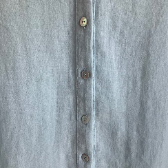 Fridaze XL Linen Aqua Light Blue Button Tunic Shirt 3/4 Sleeves Minimalist Coast - Picture 2 of 13